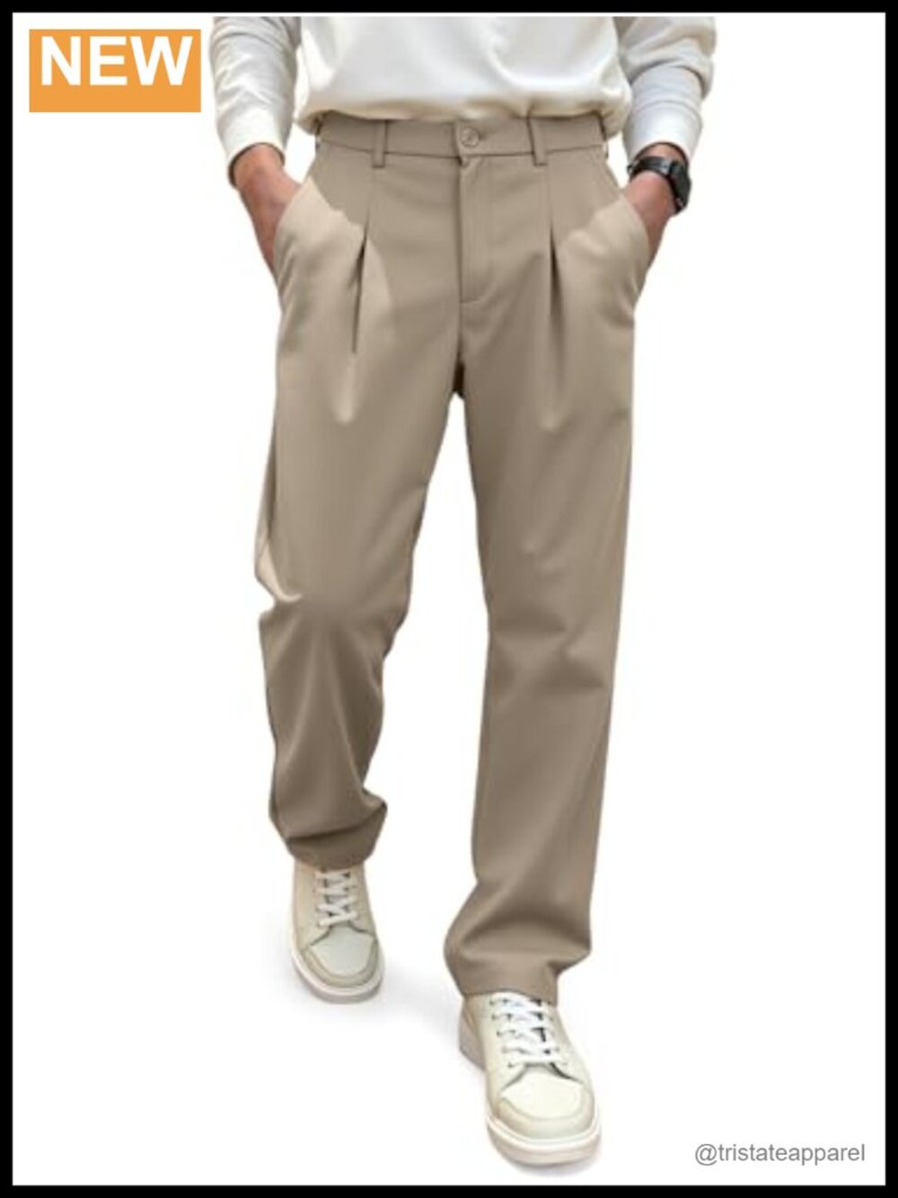 Men's Pleated Pants Elastic Waist Wide Leg Casual Dress Pants